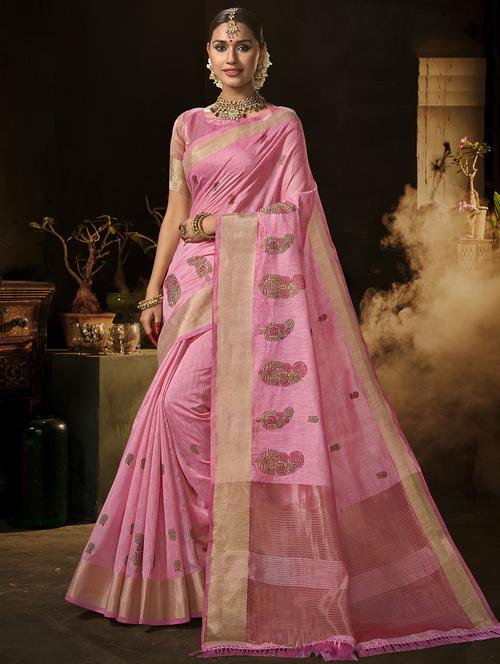 golden zari work embroidered saree with blouse - 18442148 - Standard Image - 1