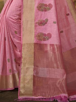 golden zari work embroidered saree with blouse - 18442148 - Standard Image - 3