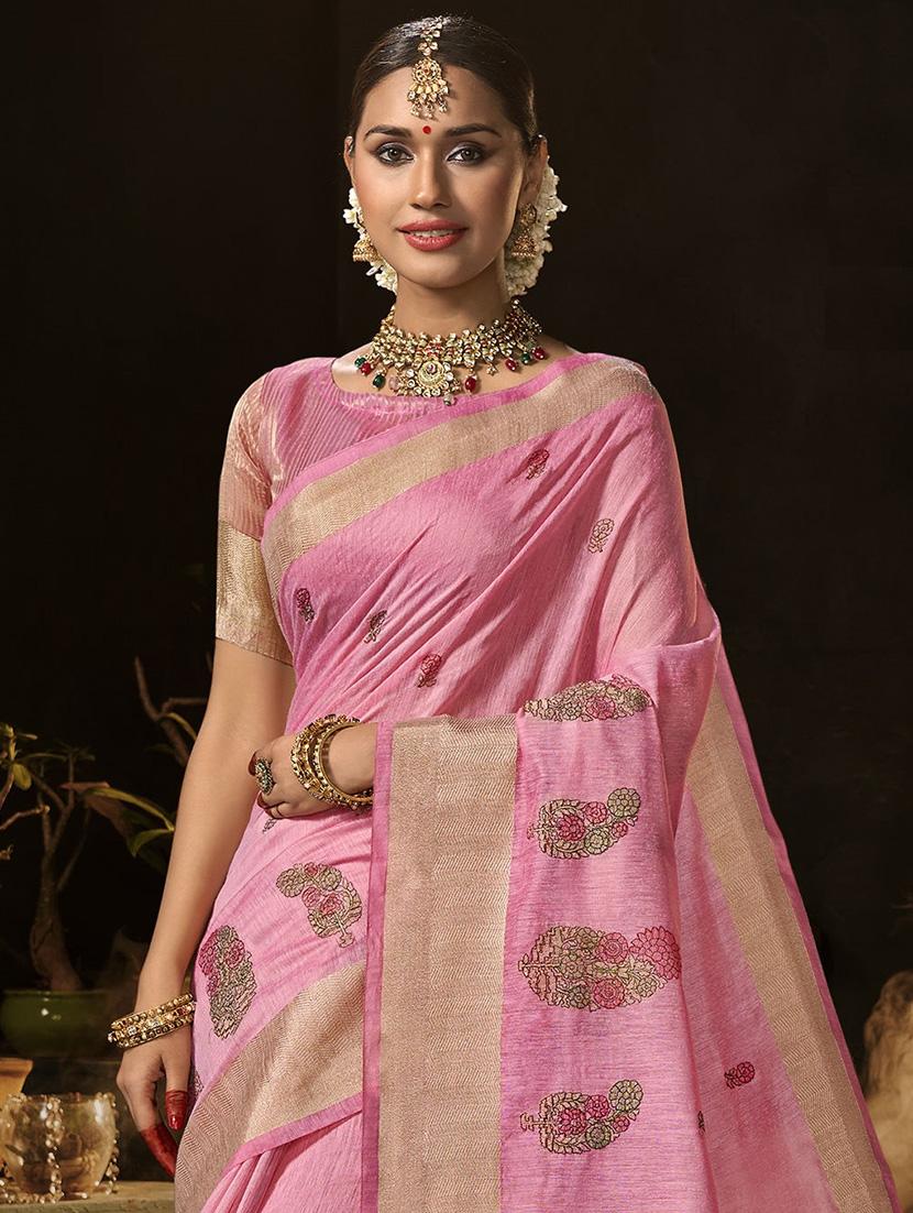 golden zari work embroidered saree with blouse - 18442148 - Zoom Image - 2