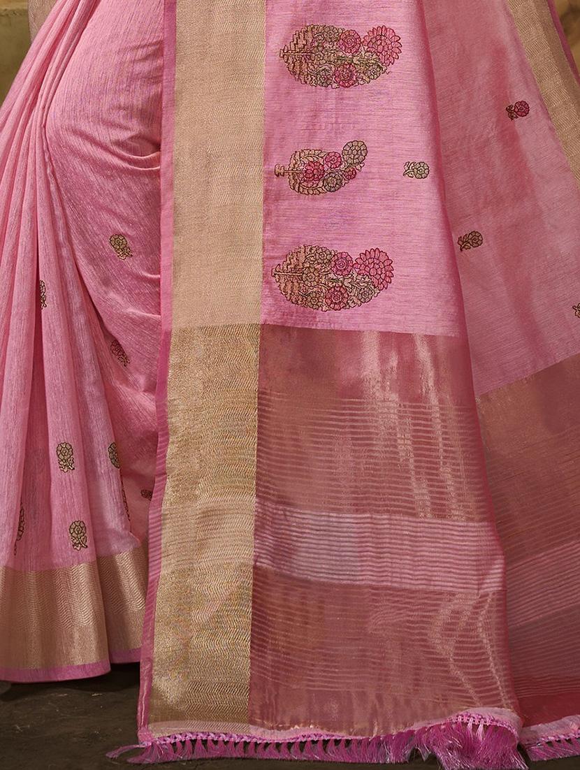 golden zari work embroidered saree with blouse - 18442148 - Zoom Image - 3