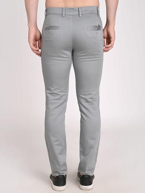 grey solid chinos casual trouser - 18442174 - Standard Image - 3