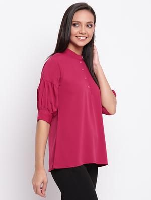 three quarter bishop sleeved solid regular top - 18442453 - Standard Image - 2