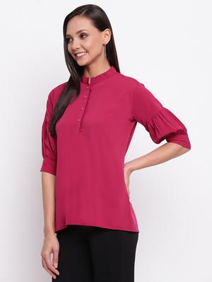 three quarter bishop sleeved solid regular top - 18442453 - Standard Image - 3