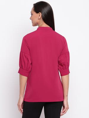 three quarter bishop sleeved solid regular top - 18442453 - Standard Image - 4