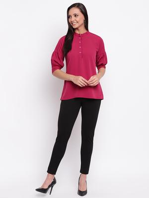 three quarter bishop sleeved solid regular top - 18442453 - Standard Image - 5