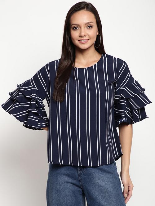 bell sleeved striped regular top - 18442487 - Standard Image - 1