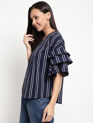 bell sleeved striped regular top - 18442487 - Standard Image - 2