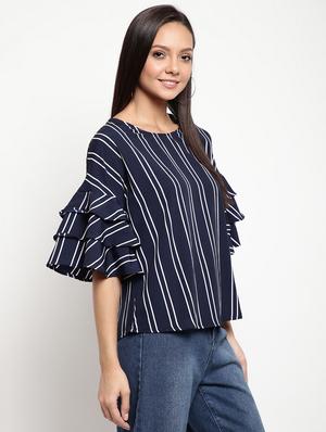 bell sleeved striped regular top - 18442487 - Standard Image - 3