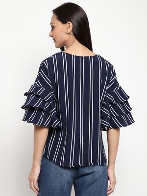 bell sleeved striped regular top - 18442487 - Standard Image - 4