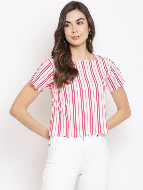 scallop hem striped crop top - 18442903 - Standard Image - 1