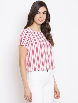 scallop hem striped crop top - 18442903 - Standard Image - 2