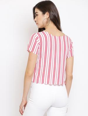 scallop hem striped crop top - 18442903 - Standard Image - 3