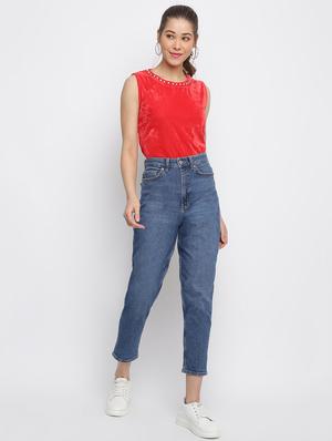 solid embellished neck regular top - 18443036 - Standard Image - 4