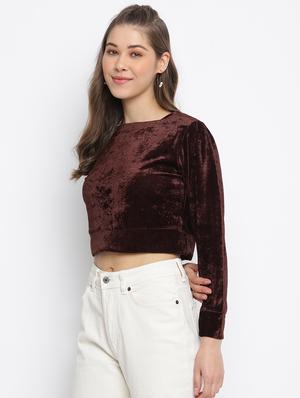 long sleeved solid crop top - 18443147 - Standard Image - 2
