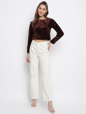 long sleeved solid crop top - 18443147 - Standard Image - 4