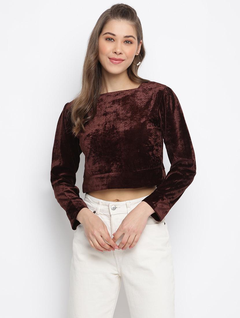 long sleeved solid crop top - 18443147 - Zoom Image - 1