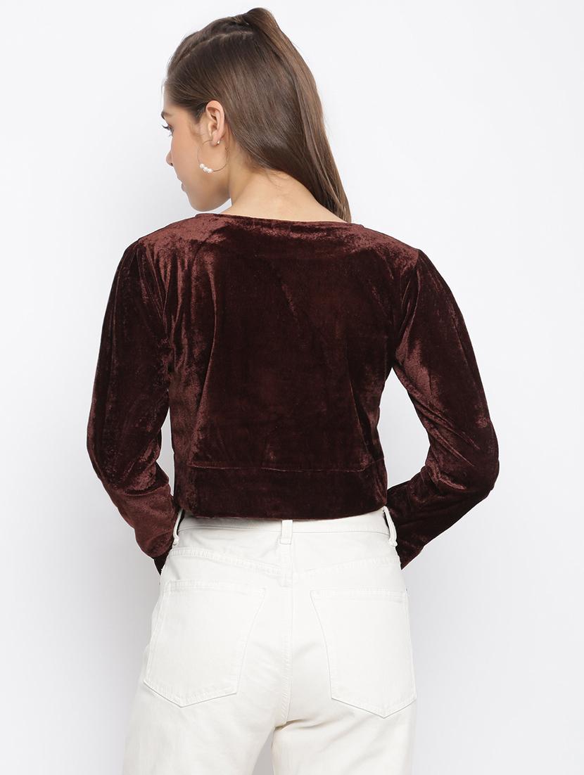 long sleeved solid crop top - 18443147 - Zoom Image - 3