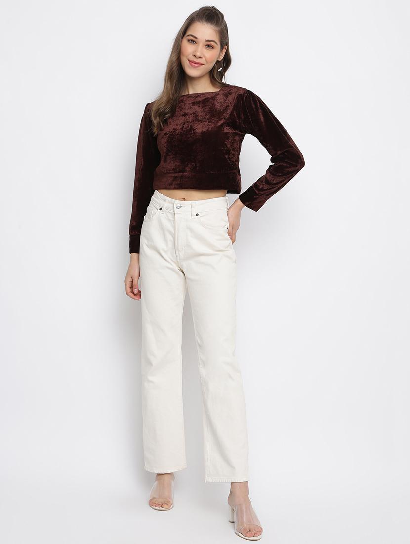 long sleeved solid crop top - 18443147 - Zoom Image - 4