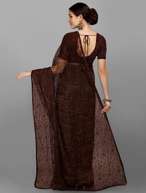 brown net embroidered saree with blouse - 18443502 - Standard Image - 2