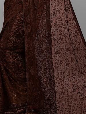 brown net embroidered saree with blouse - 18443502 - Standard Image - 3