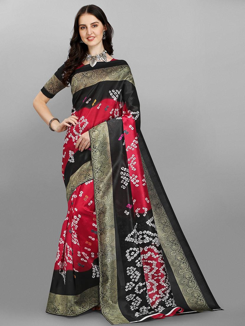 contrast bordered printed saree with blouse - 18443515 - Zoom Image - 1