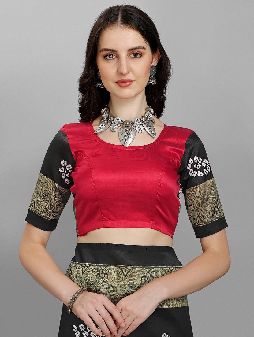 contrast bordered printed saree with blouse - 18443515 - Zoom Image - 3