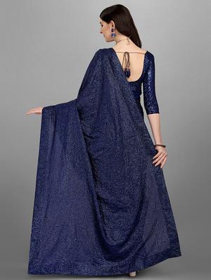 navy blue all over sequined saree with blouse - 18443551 - Standard Image - 2