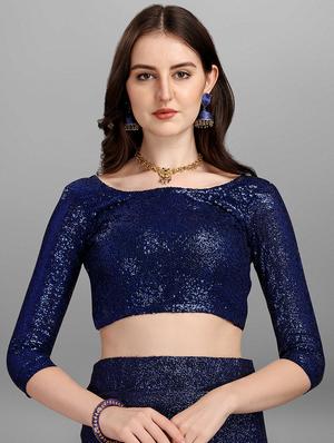 navy blue all over sequined saree with blouse - 18443551 - Standard Image - 3
