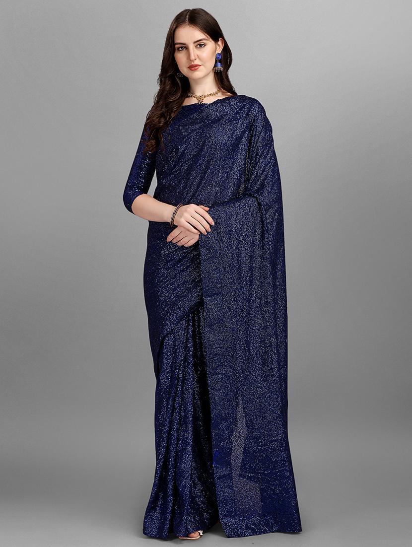 navy blue all over sequined saree with blouse - 18443551 - Zoom Image - 1