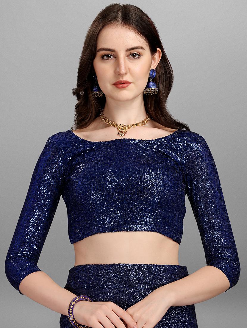 navy blue all over sequined saree with blouse - 18443551 - Zoom Image - 3