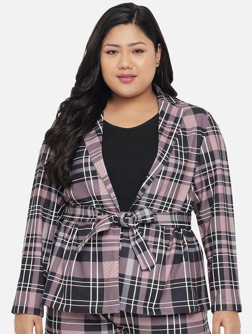 tie front checkered plus jacket - 18443564 - Very Small Image - 1