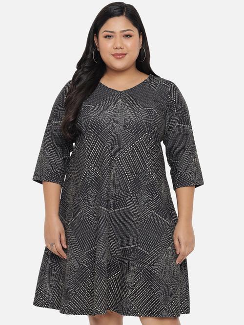 v-neck geometric a-line plus dress - 18443613 - Standard Image - 1