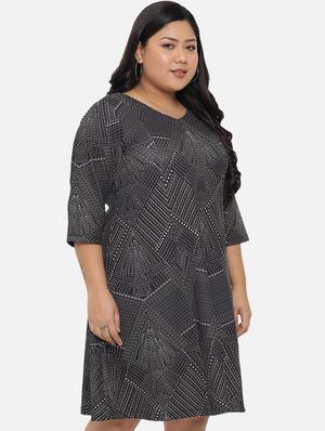 v-neck geometric a-line plus dress - 18443613 - Standard Image - 2