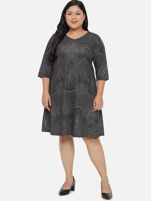 v-neck geometric a-line plus dress - 18443613 - Standard Image - 4