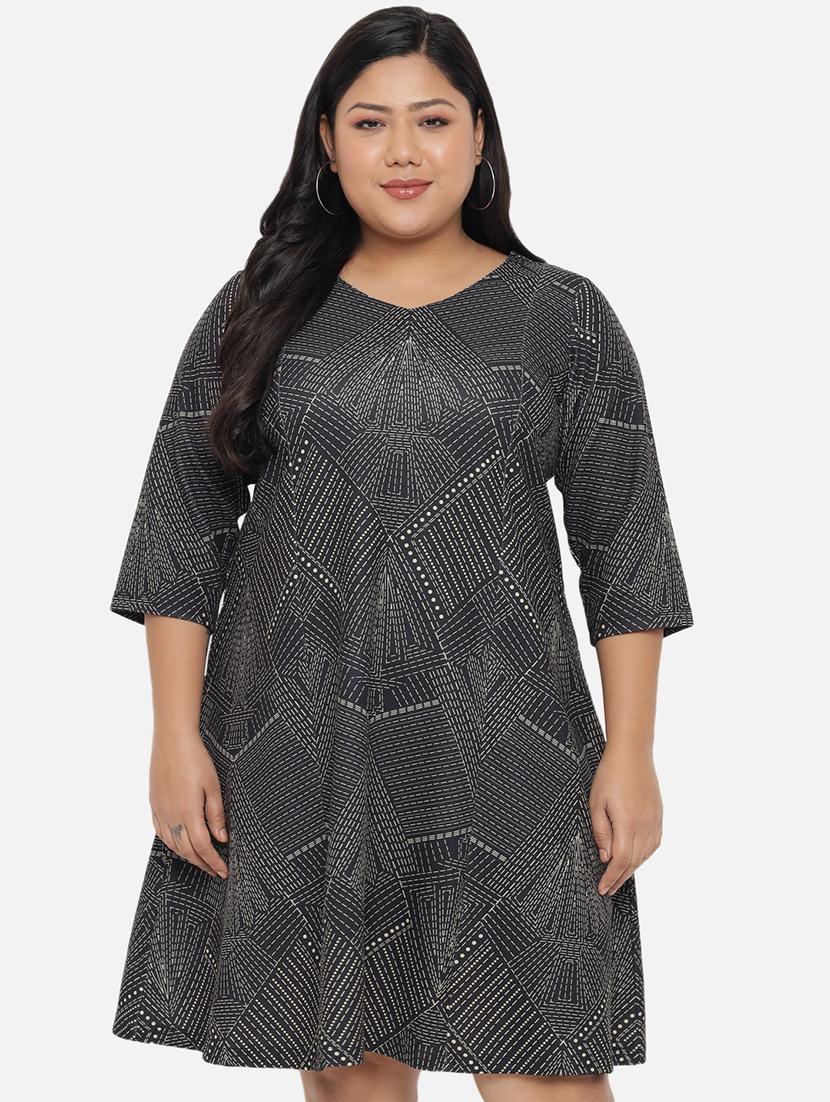 v-neck geometric a-line plus dress - 18443613 - Zoom Image - 1
