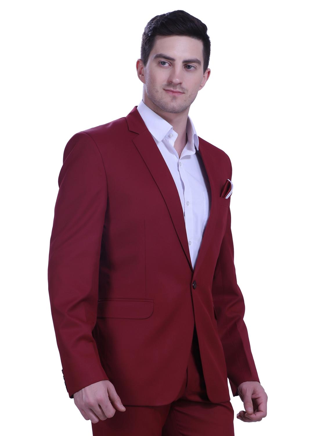 maroon solid single breasted formal blazer - 18444326 - Zoom Image - 3