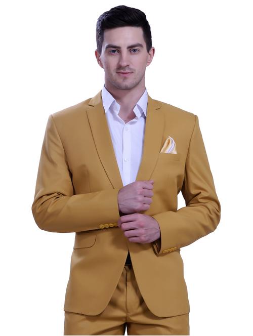 mustard solid single breasted formal blazer - 18444332 - Standard Image - 1