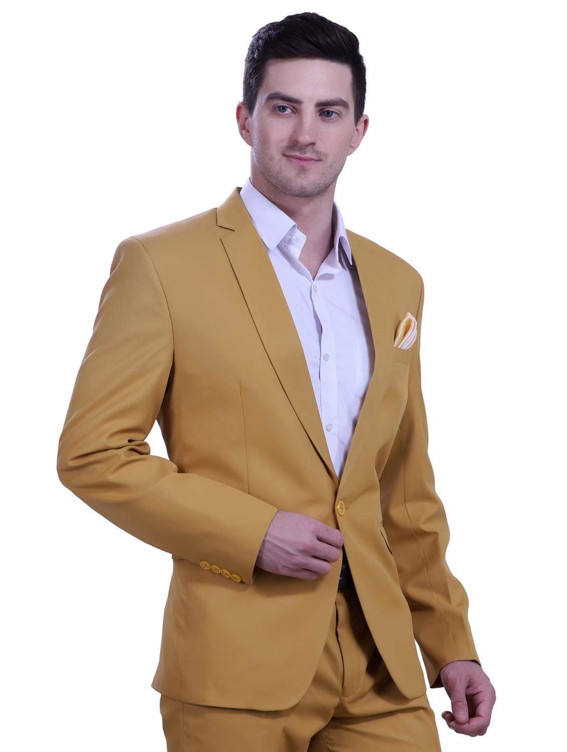 mustard solid single breasted formal blazer - 18444332 - Zoom Image - 3