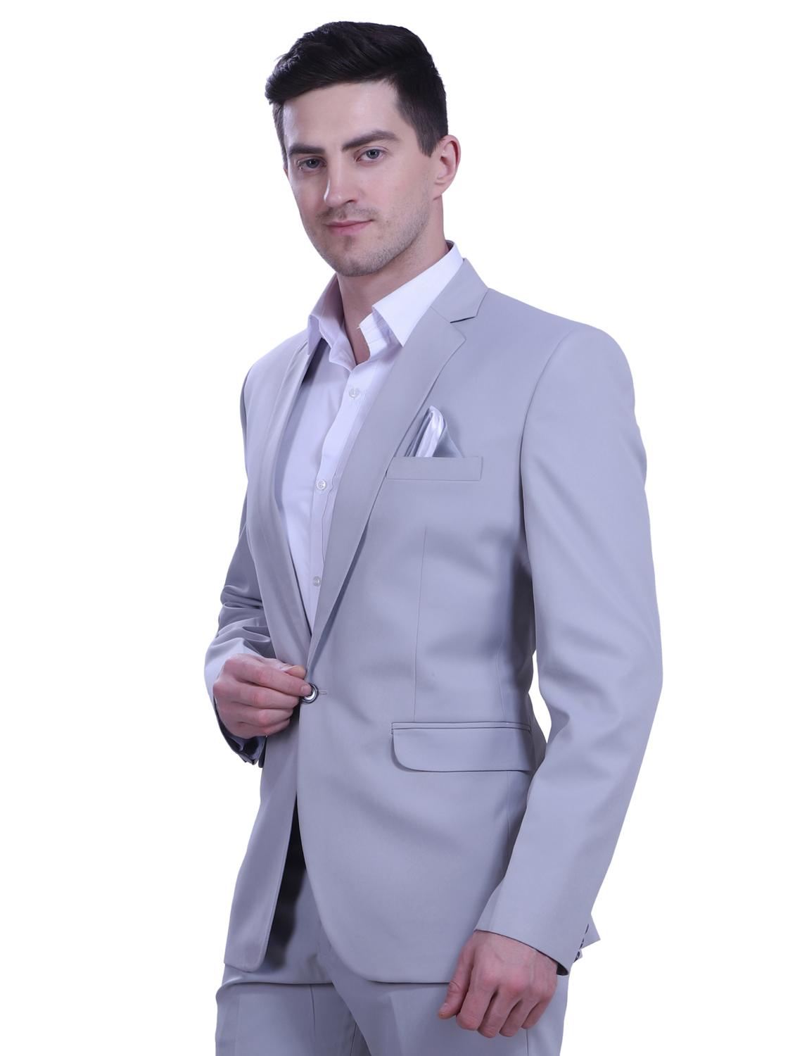 grey solid single breasted formal blazer - 18444335 - Zoom Image - 2