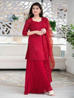 embroidered semi-stitched sharara suit set - 18444339 - Standard Image - 3