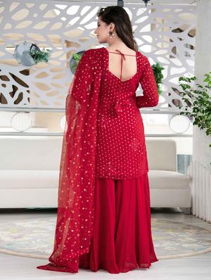 embroidered semi-stitched sharara suit set - 18444339 - Standard Image - 4