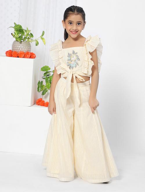 girl beige striped embroidered fusion set - 18444395 - Standard Image - 1