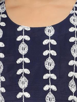 girl navy blue embroidered patiyala suit set with dupatta - 18444422 - Standard Image - 4