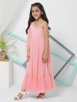 girl pink solid flared frock - 18444442 - Standard Image - 2