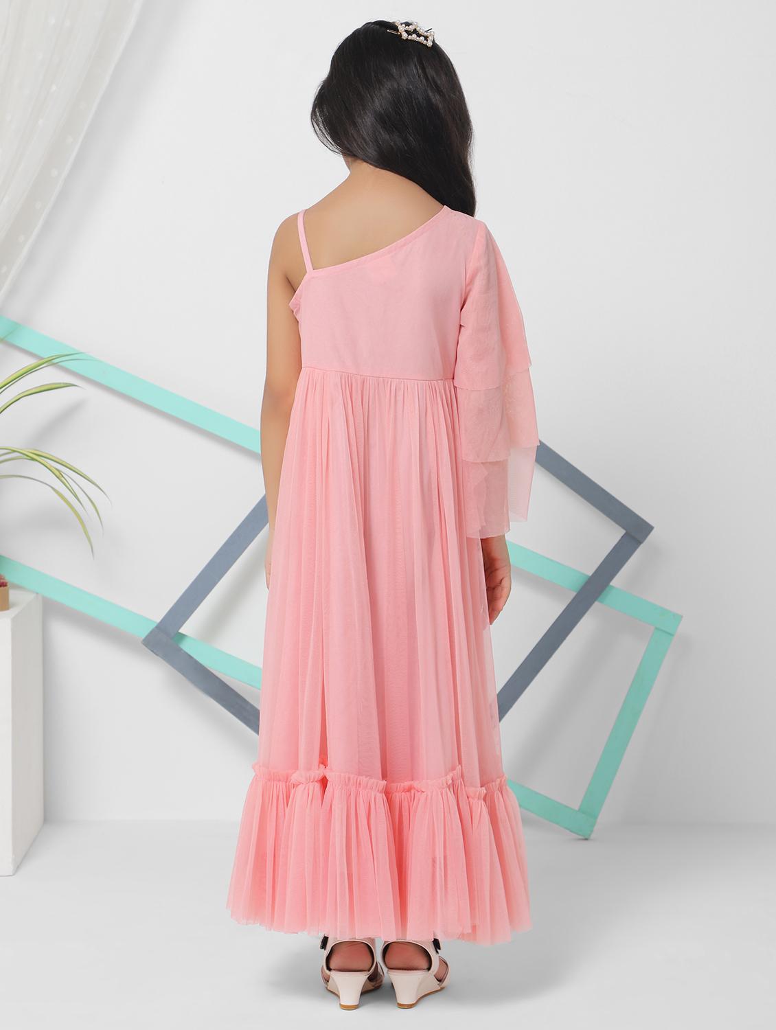 girl pink solid flared frock - 18444442 - Zoom Image - 3