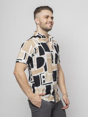 white abstract printed casual shirt - 18444646 - Standard Image - 2