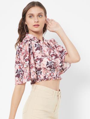 shirt collar printed crop top - 18445131 - Standard Image - 3