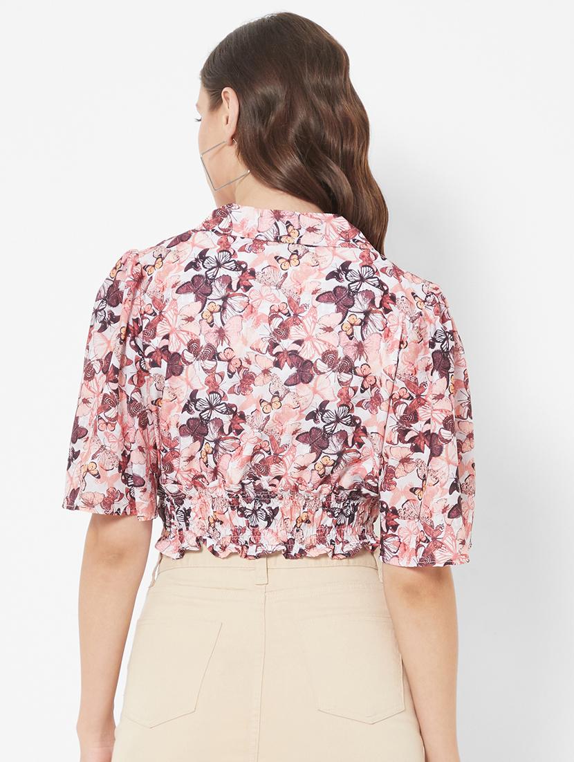 shirt collar printed crop top - 18445131 - Zoom Image - 4