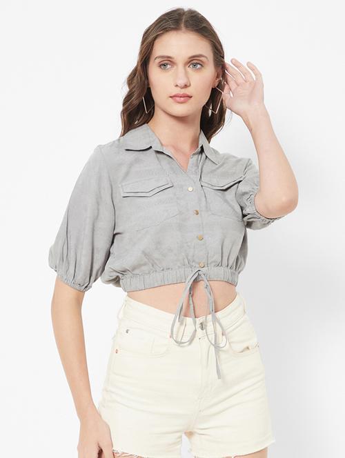 shirt collar self-designed crop top - 18445148 - Standard Image - 1
