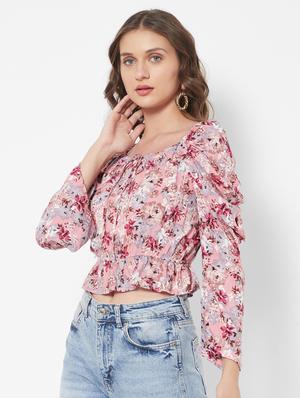 key hole neck foral crop top - 18445164 - Standard Image - 2